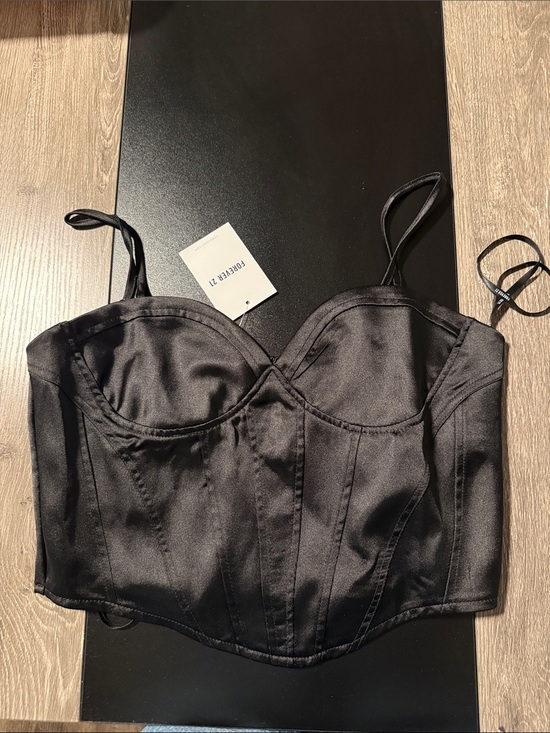 Forever 21 Tops - Forever 21 Black Satin Bustier Crop Top